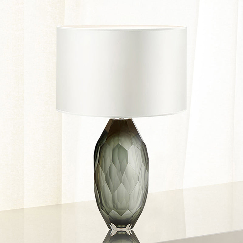 Straight Sided Shade Crystal Task Lamp Modernism Fabric 1 Head Desk Light in White