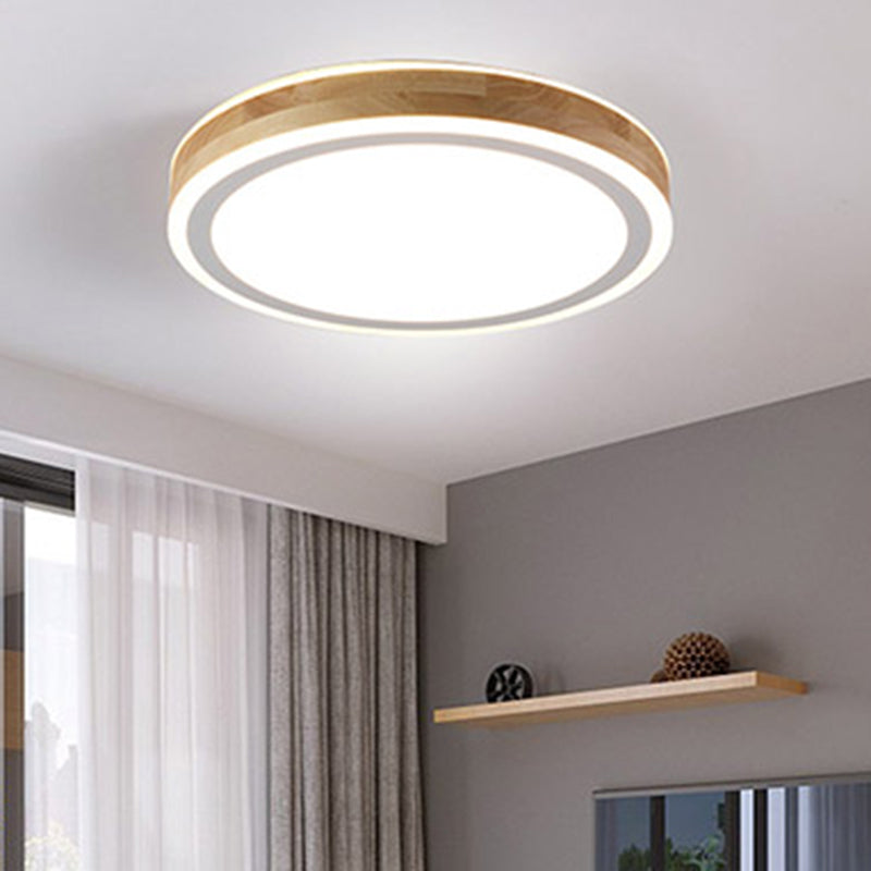 Geometry Shape LED Ceiling Lamp Modern Wood 1 Light Flush Mount for Study Bedroom