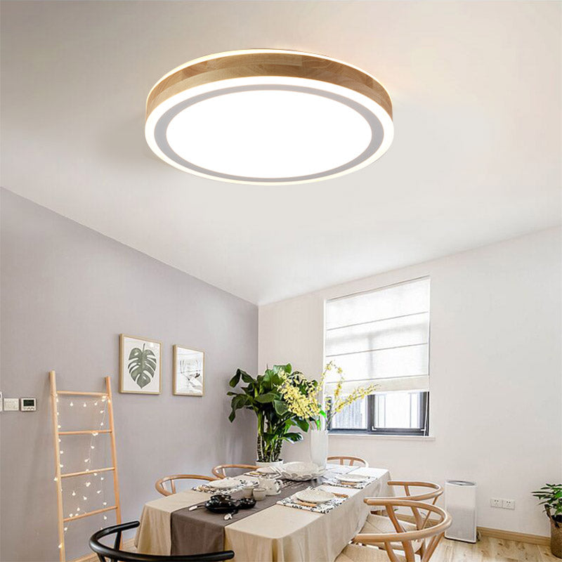 Geometry Shape LED Ceiling Lamp Modern Wood 1 Light Flush Mount for Study Bedroom