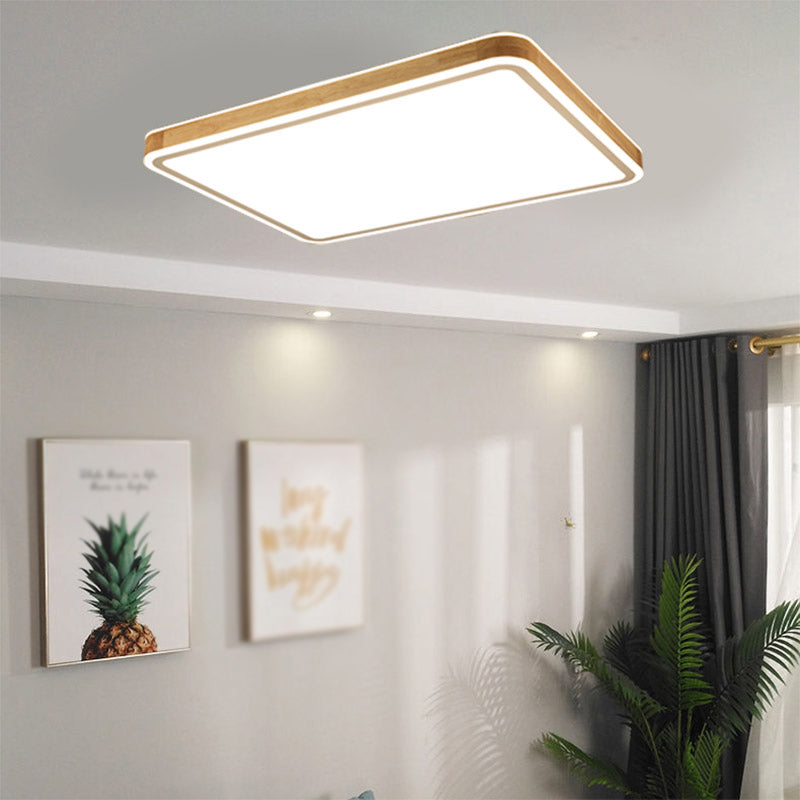 Geometry Shape LED Ceiling Lamp Modern Wood 1 Light Flush Mount for Study Bedroom