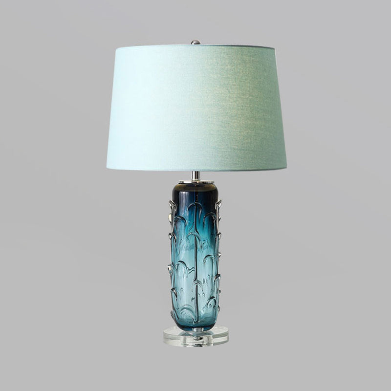 Fabric Tapered Drum Task Light Modernist 1 Head Blue Reading Lamp with Crystal Base