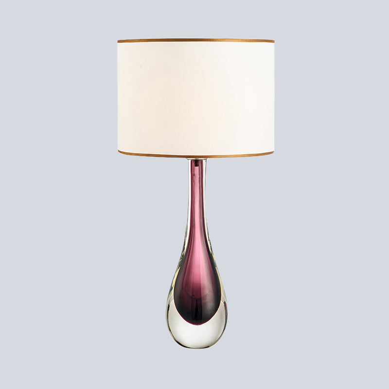 White Droplet Task Lamp Modern 1 Head Purple Crystal Reading Light with Fabric Shade