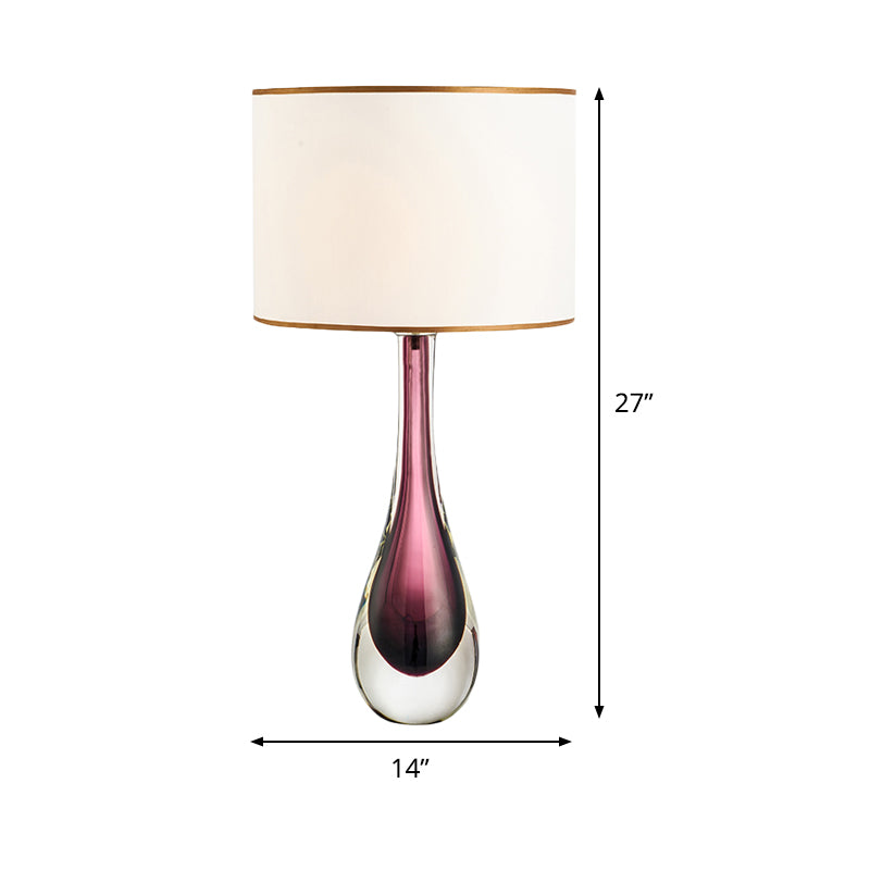 White Droplet Task Lamp Modern 1 Head Purple Crystal Reading Light with Fabric Shade