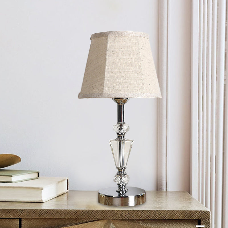 Fabric Cone/Paneled Bell Table Light Modernist 1 Head Small Desk Lamp in Pink/Beige for Living Room