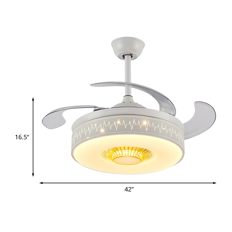 Drum Bedroom Semi Flush Light Minimalist Metal LED 42" Wide White Fan Lamp with Remote/Wall Control, 4 Blades