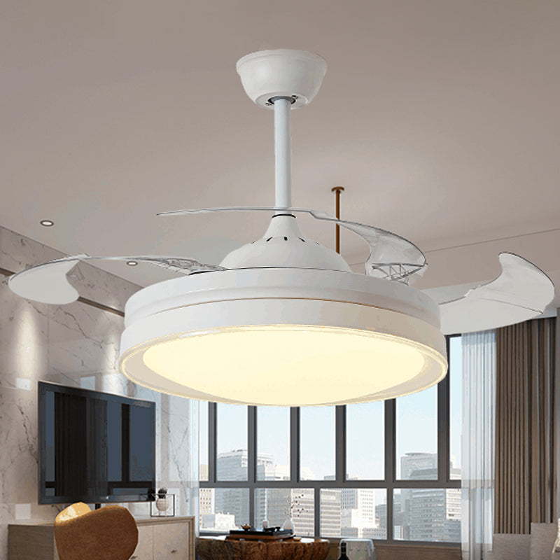 Acrylic White Semi Flush Light Circular LED 42" W Contemporary Ceiling Fan Lighting with 4 Clear Blades, Remote Control/Frequency Conversion and Remote Control