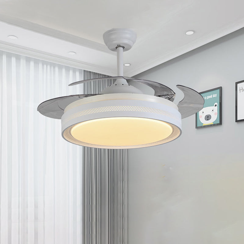 Acrylic White Semi Flush Light Circular LED 42" W Contemporary Ceiling Fan Lighting with 4 Clear Blades, Remote Control/Frequency Conversion and Remote Control