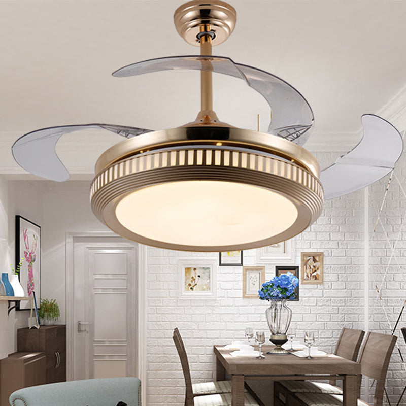 Metal Gold/White Semi Flush Circle LED 42" Wide Contemporary 4 Blades Hanging Fan Lighting, Remote Control/Frequency Conversion and Remote Control