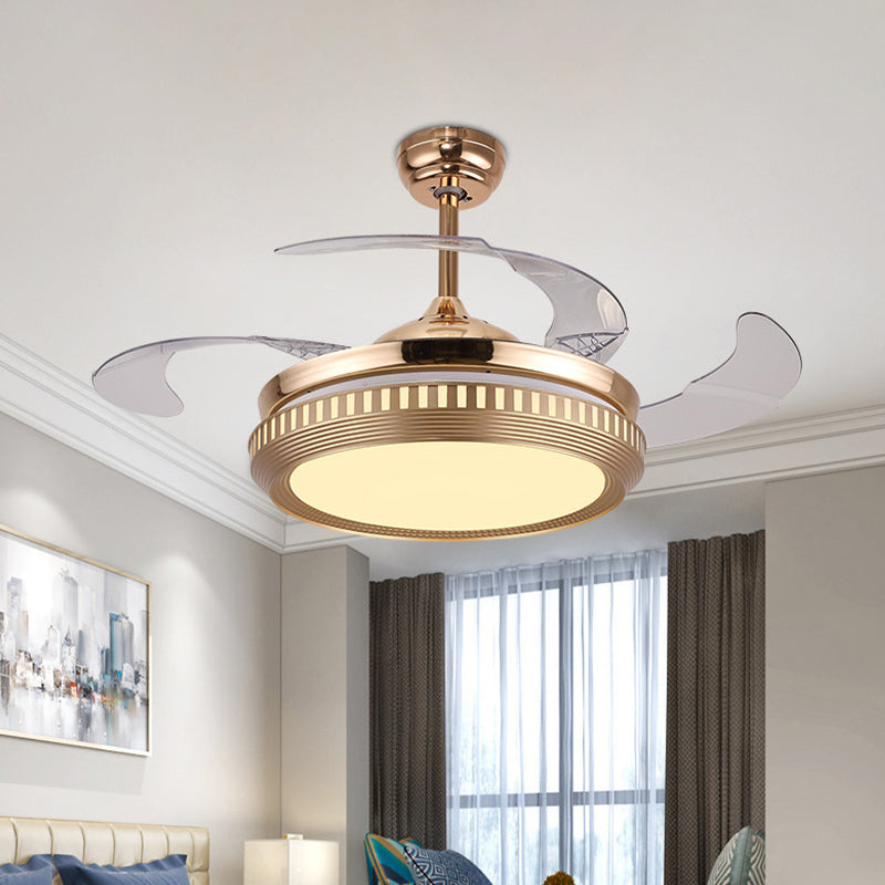 Metal Gold/White Semi Flush Circle LED 42" Wide Contemporary 4 Blades Hanging Fan Lighting, Remote Control/Frequency Conversion and Remote Control