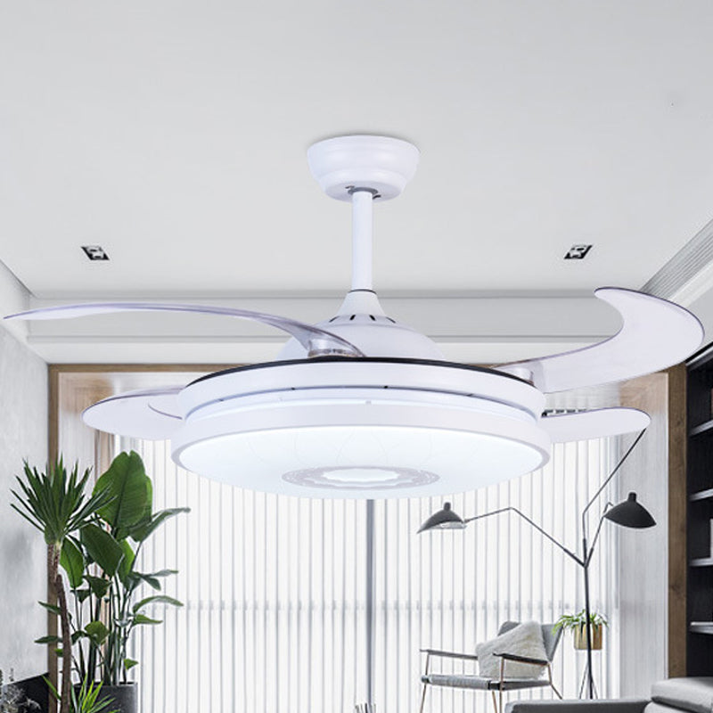 36" Width LED Acrylic Hanging Fan Light Modern White Ring Living Room Semi Flush Mount with Remote Control/Frequency Conversion and Remote Control, 4 Blades