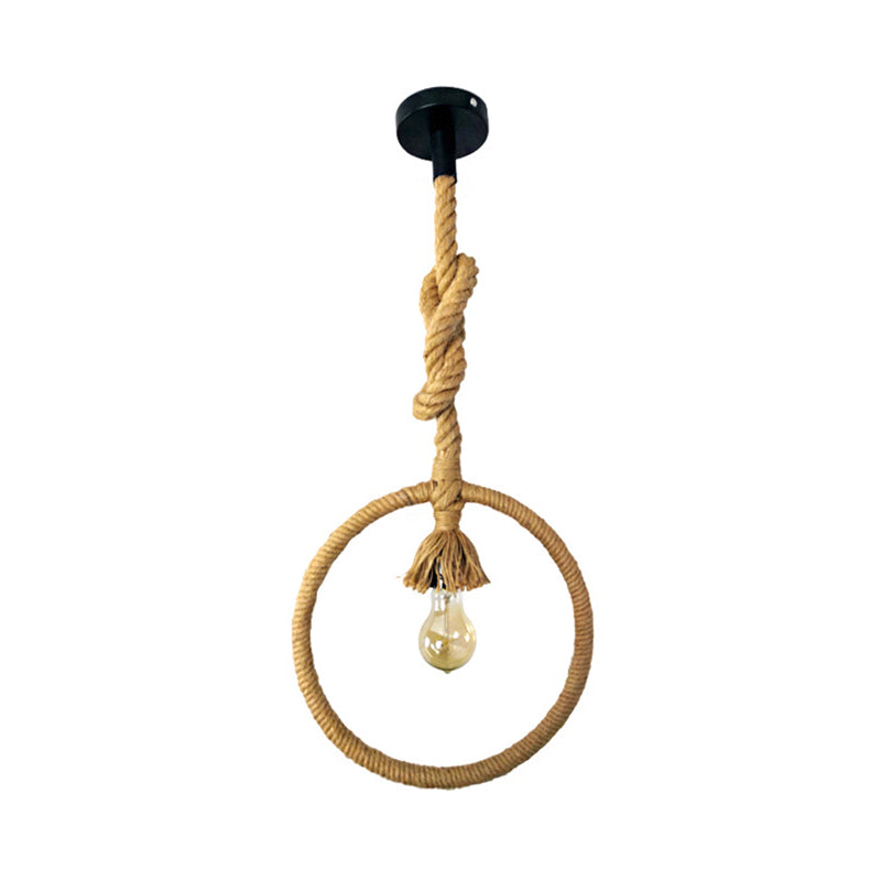 Ring Restaurant Hanging Light Kit Industrial Seil 1 Licht beige hängende Anhängerlampe mit Knotenschnur