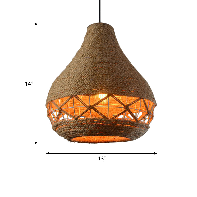 Teardrop Rope Hanging Light Countryside 1-Bulb Restaurant Ceiling Pendant Lamp in Beige