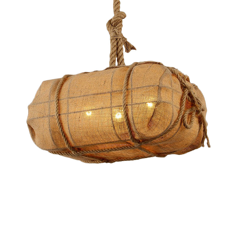 Seilpaket Pendelland Land 3 Lampen Restaurant Stoff Kronleuchter Licht in Beige