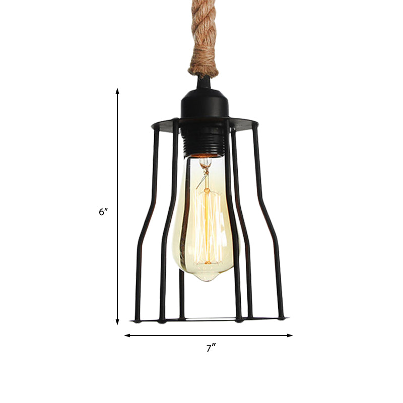 Draadkooi eetkamer hangende licht vintage metallic 1 lamp zwarte hanglamp met touwsnoer