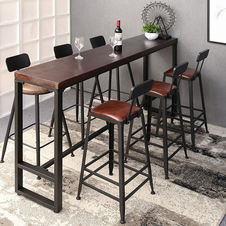 Pine Wood Bar Table Industrial Rectangle Bar Dining Table with Black Trestle Base