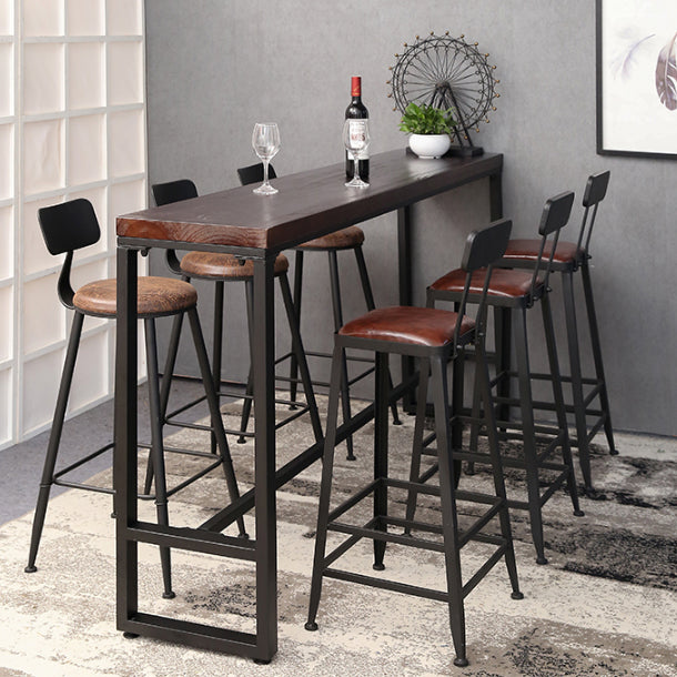 Pine Wood Bar Table Industrial Rectangle Bar Dining Table with Black Trestle Base