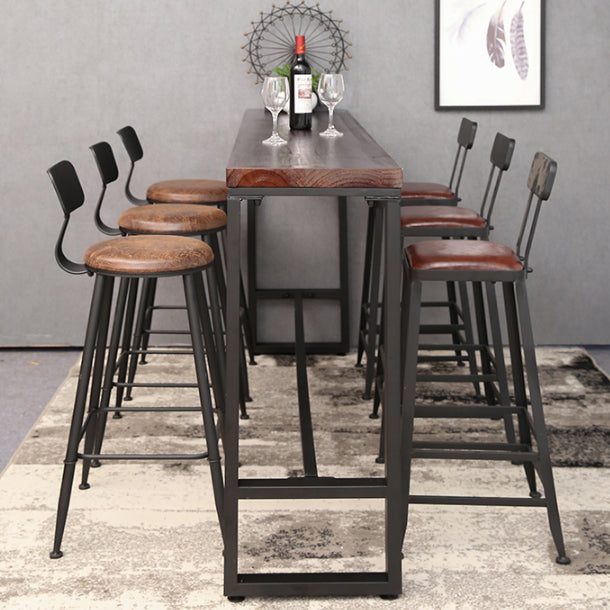 Pine Wood Bar Table Industrial Rectangle Bar Dining Table with Black Trestle Base