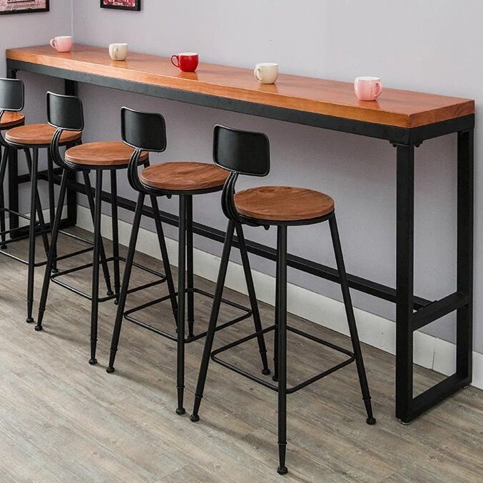 Pine Wood Bar Dining Table Industrial Bar Table with Black Trestle Base