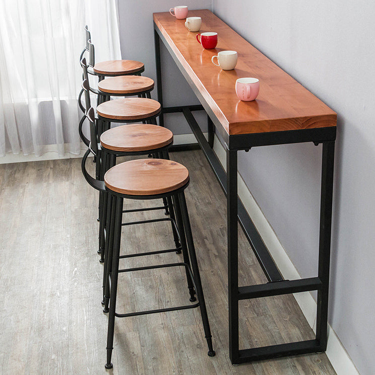 Pine Wood Bar Dining Table Industrial Bar Table with Black Trestle Base