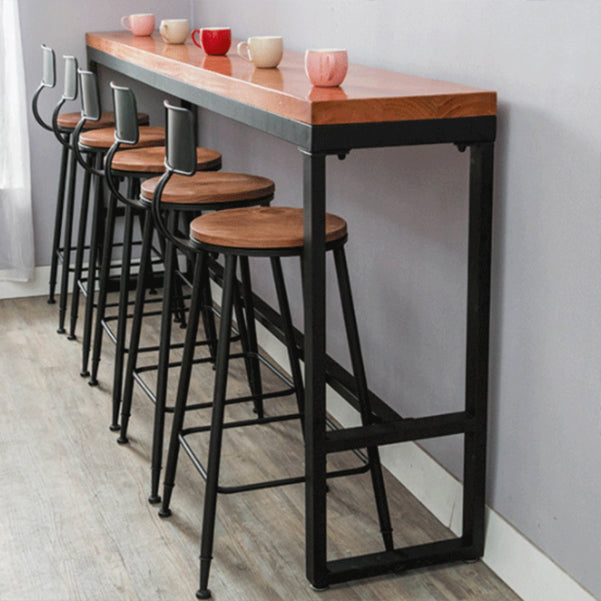 Pine Wood Bar Dining Table Industrial Bar Table with Black Trestle Base