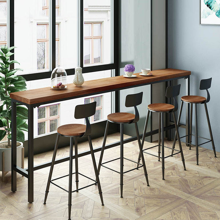 Pine Wood Bar Table Industrial Bar Table with Black Trestle Base