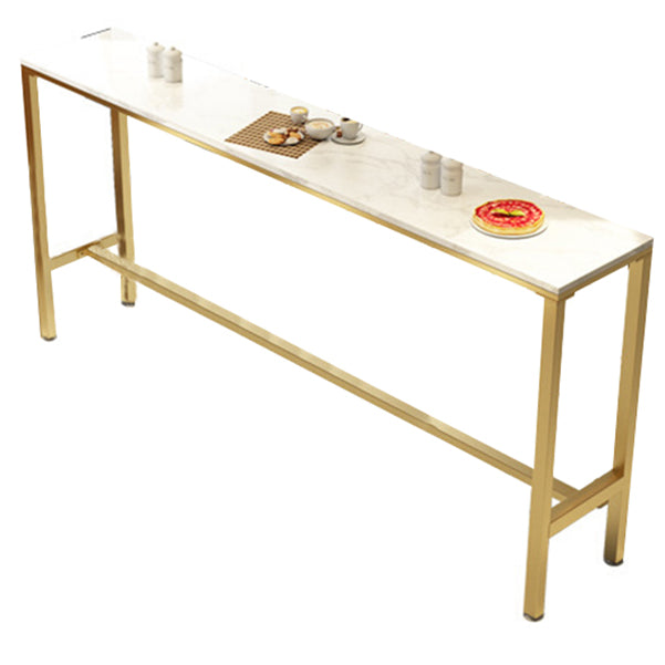 White Stone Bar Table Traditional Luxury Rectangle Bar Table with Trestle Base