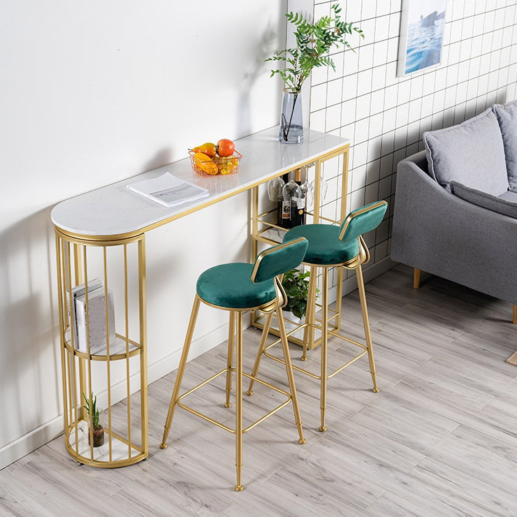 White Stone Bar Table Industrial Bar Dining Table with Sled Base