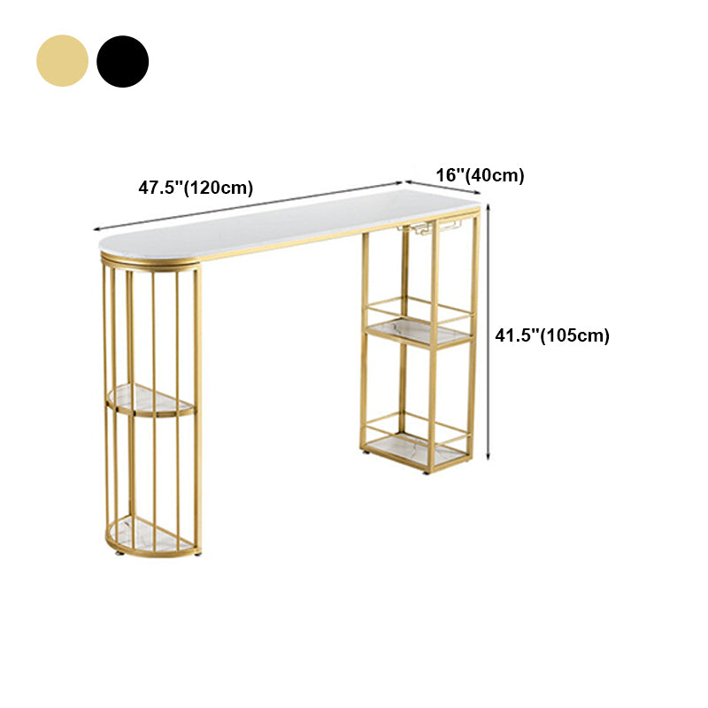 White Stone Bar Table Industrial Bar Dining Table with Sled Base