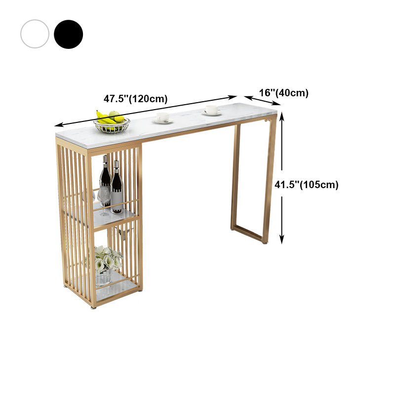 Stone Top Bar Dining Table Traditional Luxury Rectangle Bar Table with Gold Sled Base