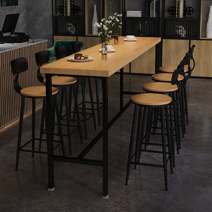 Solid Wood Bar Dining Table Industrial Bar Dining Table with Black Trestle Base