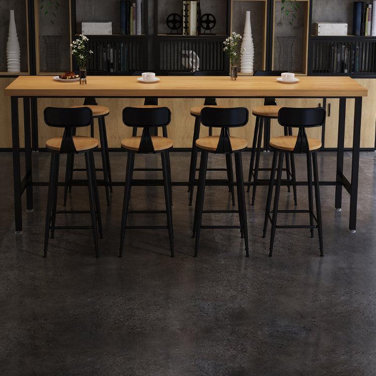 Solid Wood Bar Dining Table Industrial Bar Dining Table with Black Trestle Base