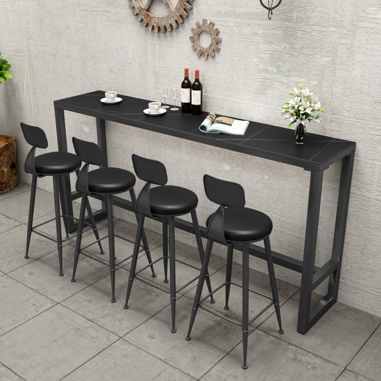 Stone Bar Table Industrial Bar Dining Table with Trestle Base in Black