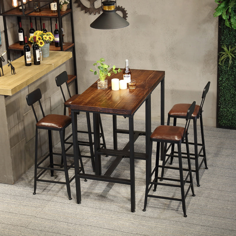 Pine Wood Bar Dining Table Industrial Bar Table with 4 Legs Base for Cafe Milk Tea Shop