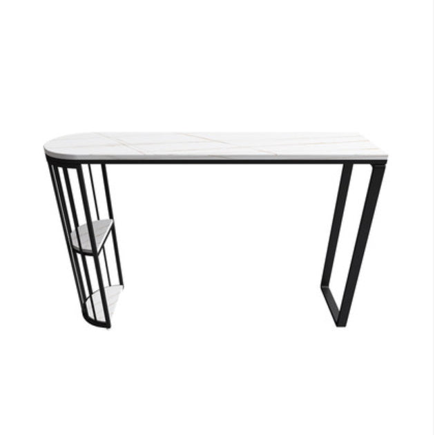 Industrial Bar Dining Table White Stone Top Iron Indoor Bistro Table with Shelf