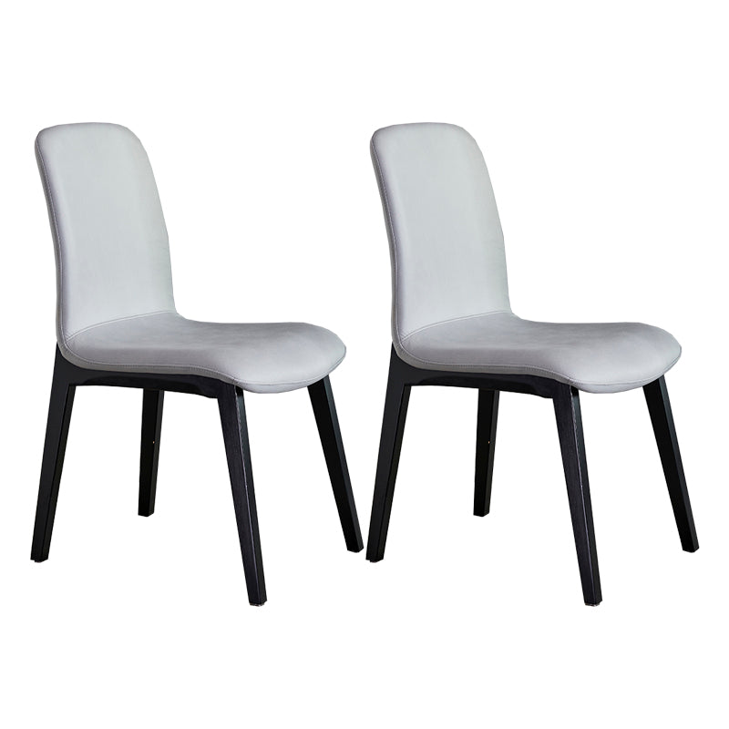 Minimalist Design PU Leather Dining Chairs Solid Back Chair with Wooden Legs