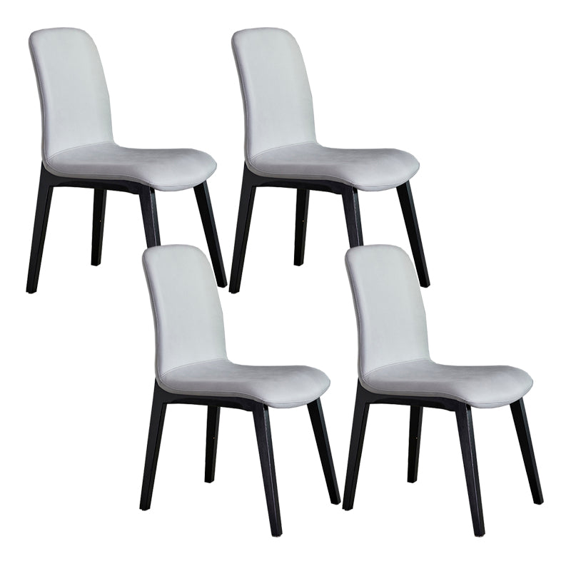 Minimalist Design PU Leather Dining Chairs Solid Back Chair with Wooden Legs