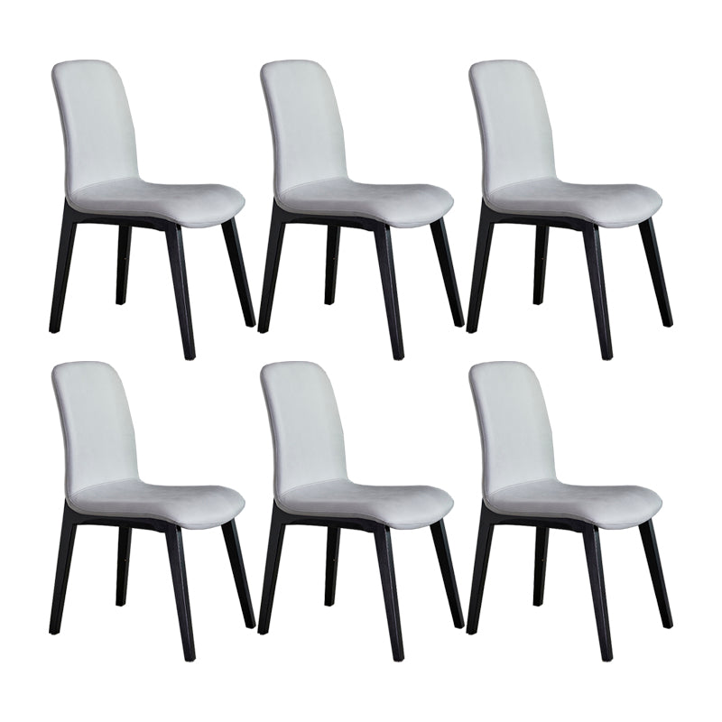 Minimalist Design PU Leather Dining Chairs Solid Back Chair with Wooden Legs