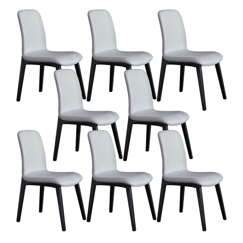 Minimalist Design PU Leather Dining Chairs Solid Back Chair with Wooden Legs