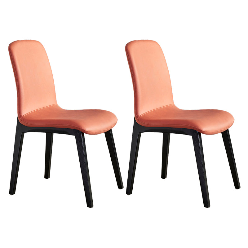 Minimalist Design PU Leather Dining Chairs Solid Back Chair with Wooden Legs