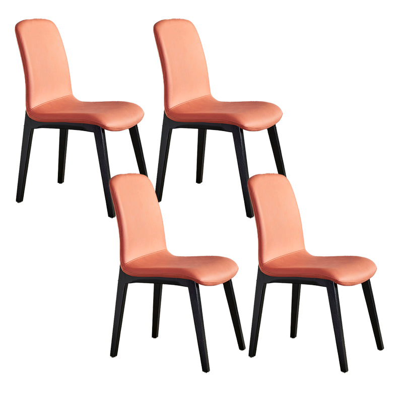 Minimalist Design PU Leather Dining Chairs Solid Back Chair with Wooden Legs