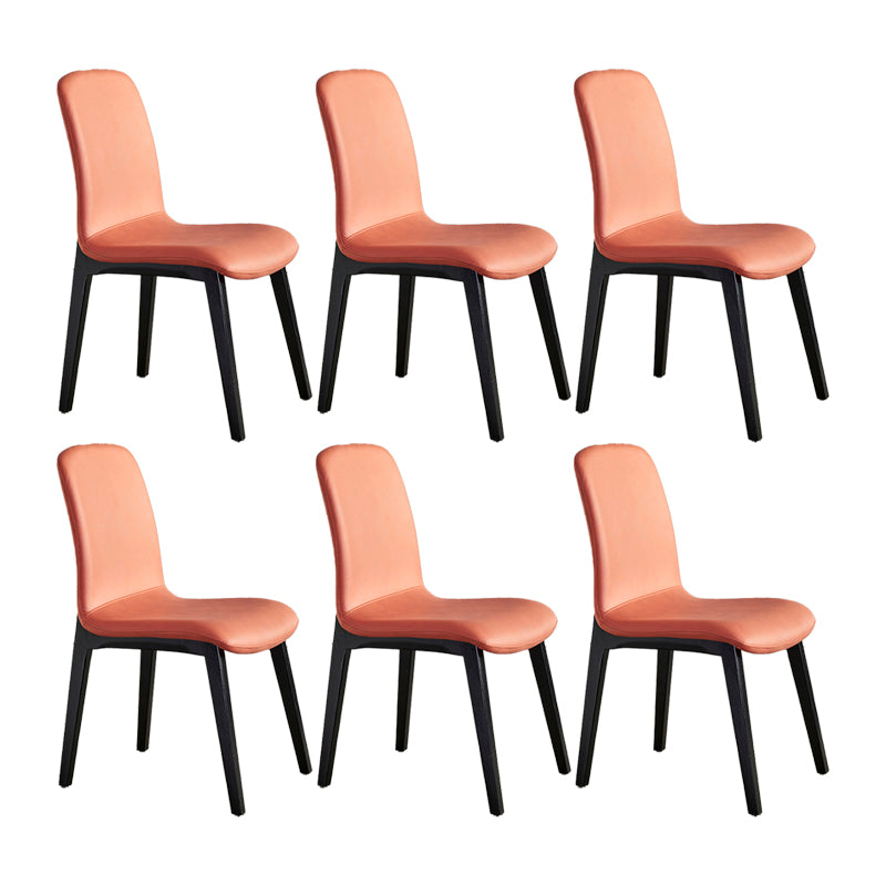 Minimalist Design PU Leather Dining Chairs Solid Back Chair with Wooden Legs