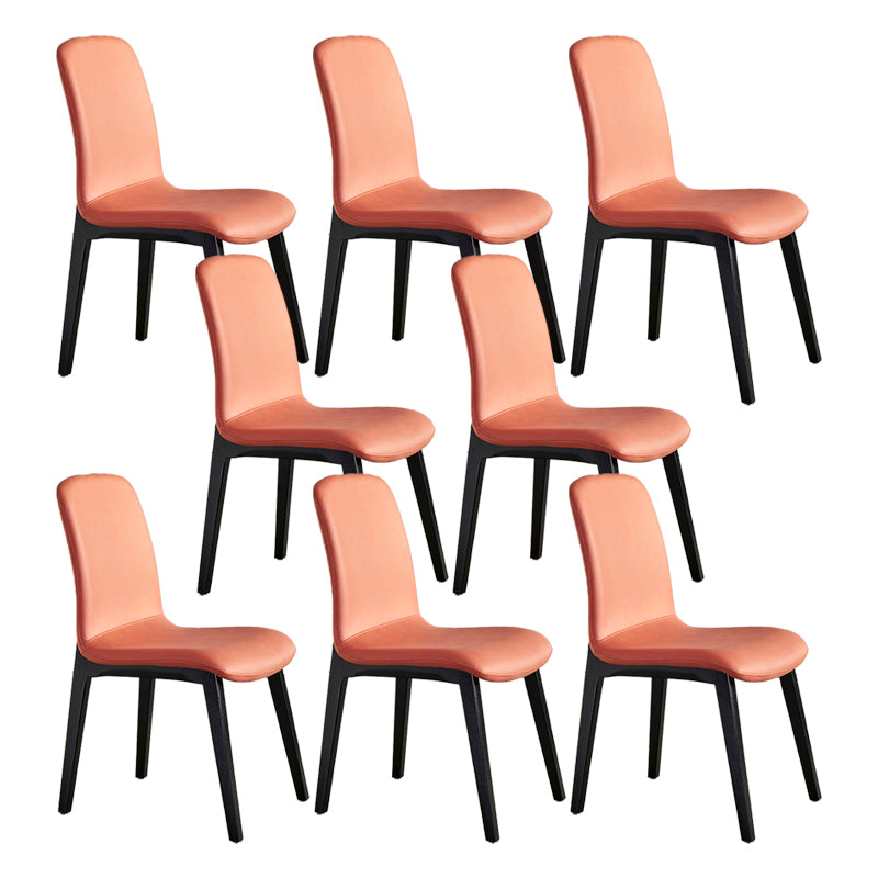 Minimalist Design PU Leather Dining Chairs Solid Back Chair with Wooden Legs