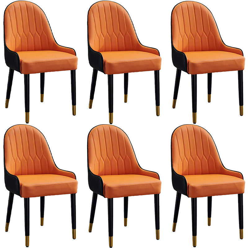 Scandinavian Leather Dining Chairs with Wood Legs Arm Solid Back Dining Side Chair