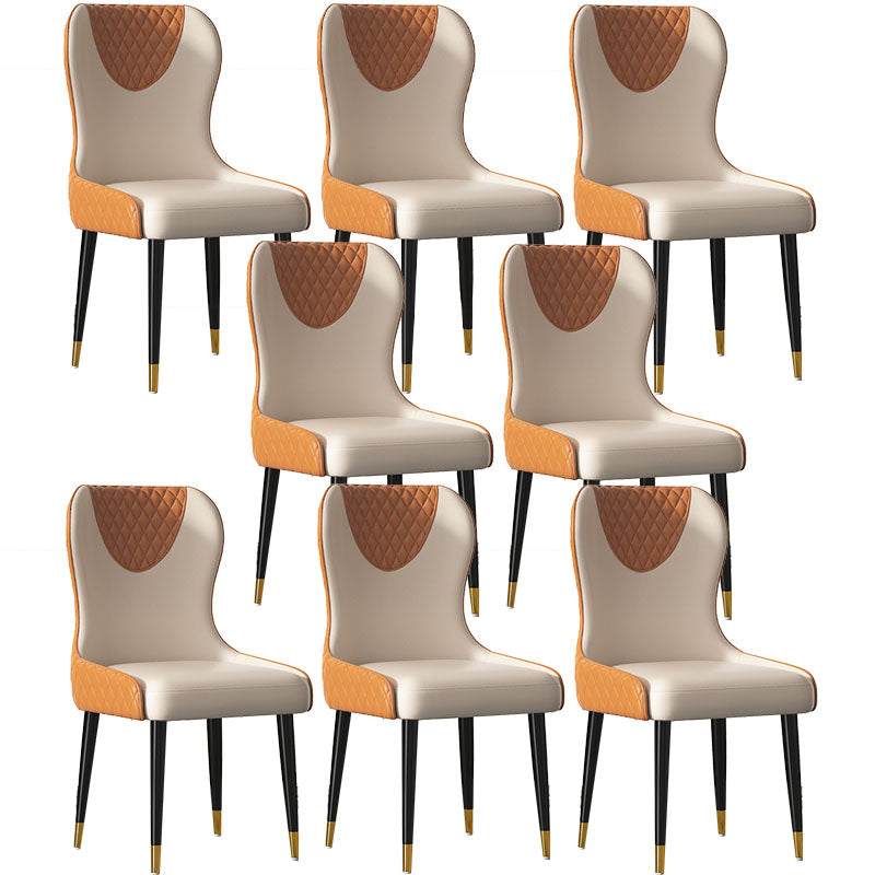 Nordic Style Armless Solid Back Chairs Faux Leather Dining Chairs