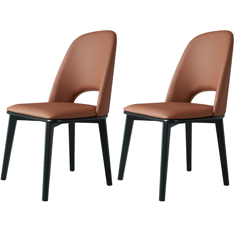 Contemporary Leather Dining Chairs Armless Open Back Chairs with Wood Legs