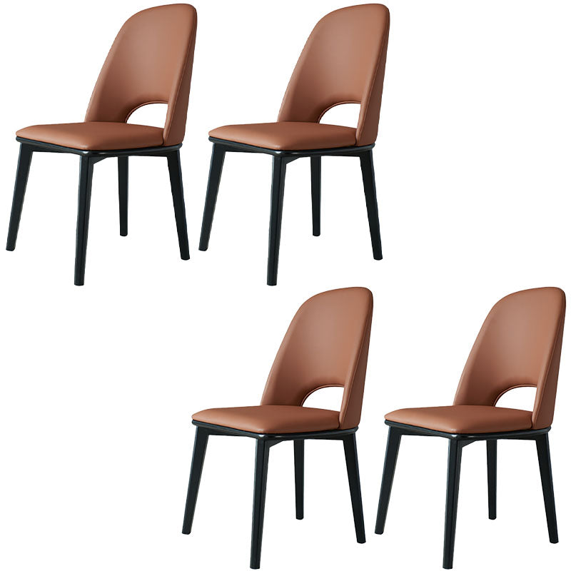 Contemporary Leather Dining Chairs Armless Open Back Chairs with Wood Legs