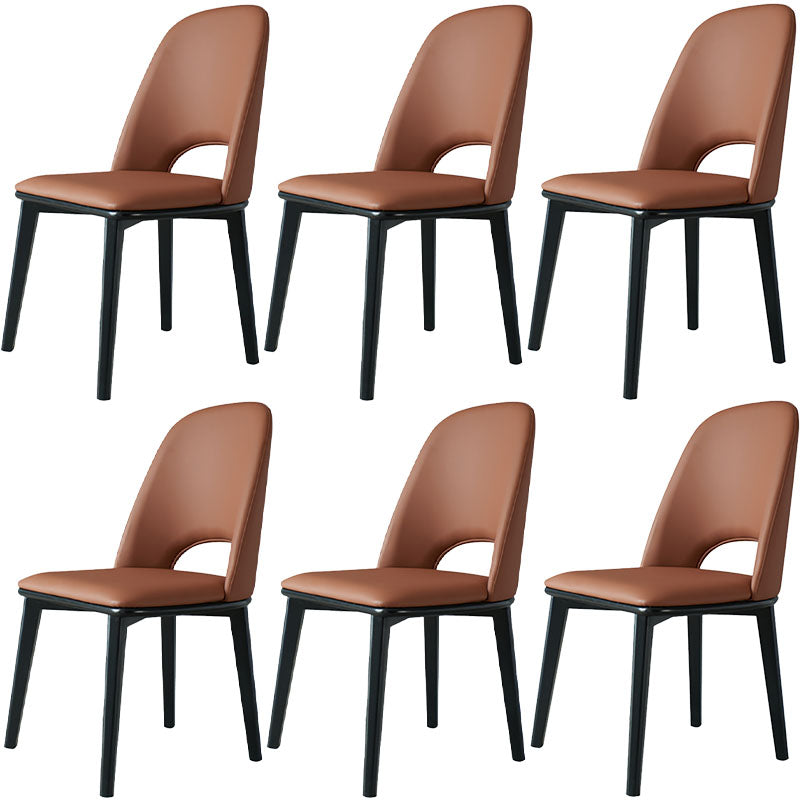 Contemporary Leather Dining Chairs Armless Open Back Chairs with Wood Legs