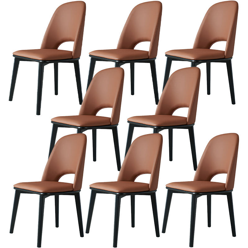 Contemporary Leather Dining Chairs Armless Open Back Chairs with Wood Legs