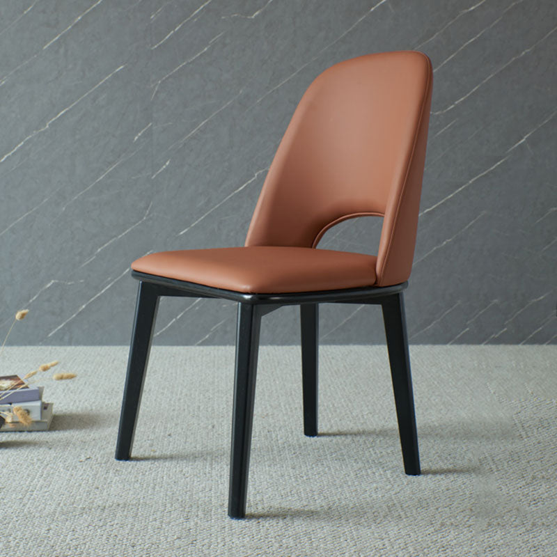 Contemporary Leather Dining Chairs Armless Open Back Chairs with Wood Legs