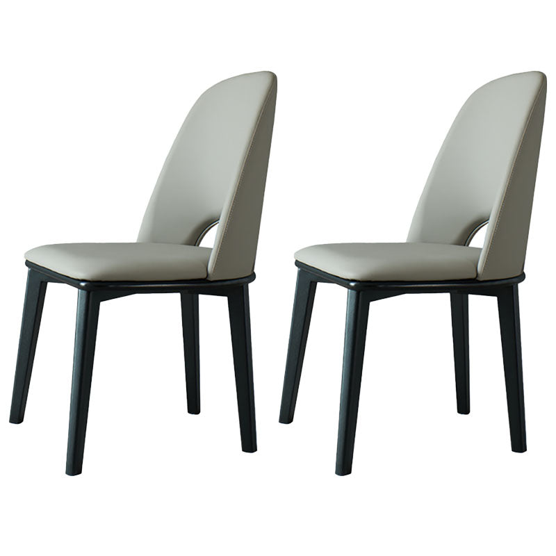 Contemporary Leather Dining Chairs Armless Open Back Chairs with Wood Legs